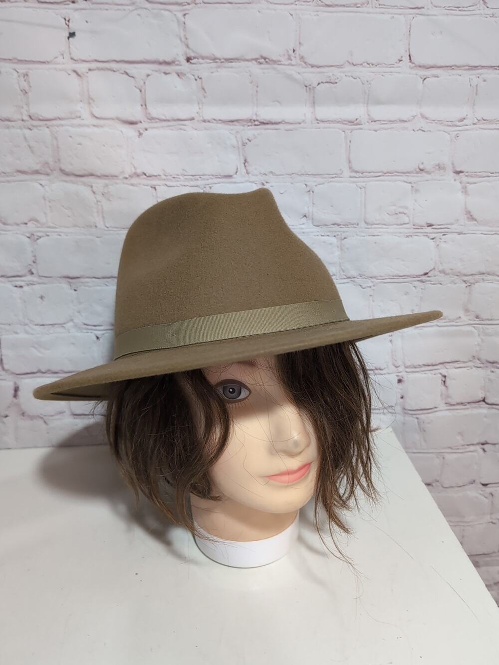 Brixton Messer Fedora Hat Tan Wool Felt Wide Brim Unisex Size Large 7.5